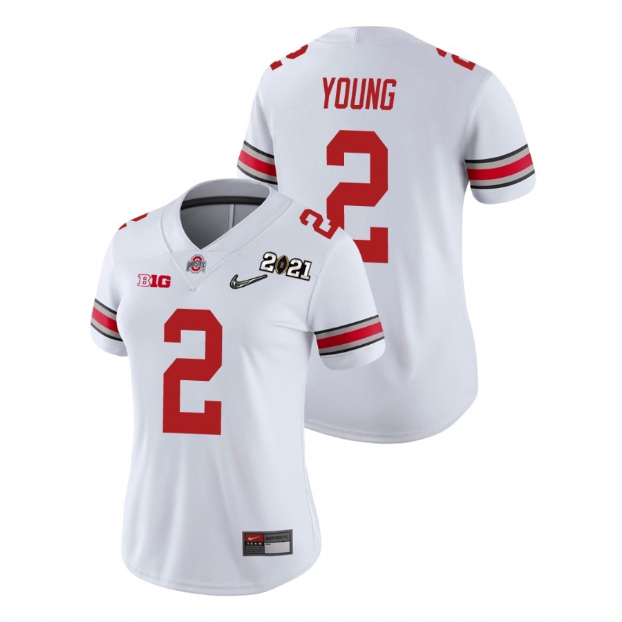 Ohio State Buckeyes Women's NCAA Chase Young #2 White Champions 2021 National College Football Jersey SCU7349ZL